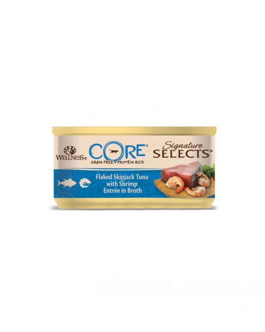 Wellness CORE Signature Selects Flaked Skipjack Tuna with Shrimp Entree in Broth for Cat, 79g